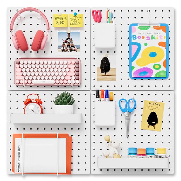 Organizador de pared Peg Board FZK PegBoard con 4 tableros perforados blancos