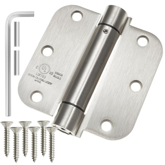Cauldham (2 unidades) Bisagra de resorte auto‑cerrante de alta resistencia de 3‑1/2" con esquinas de radio 5/8", certificada UL - Níquel satinado