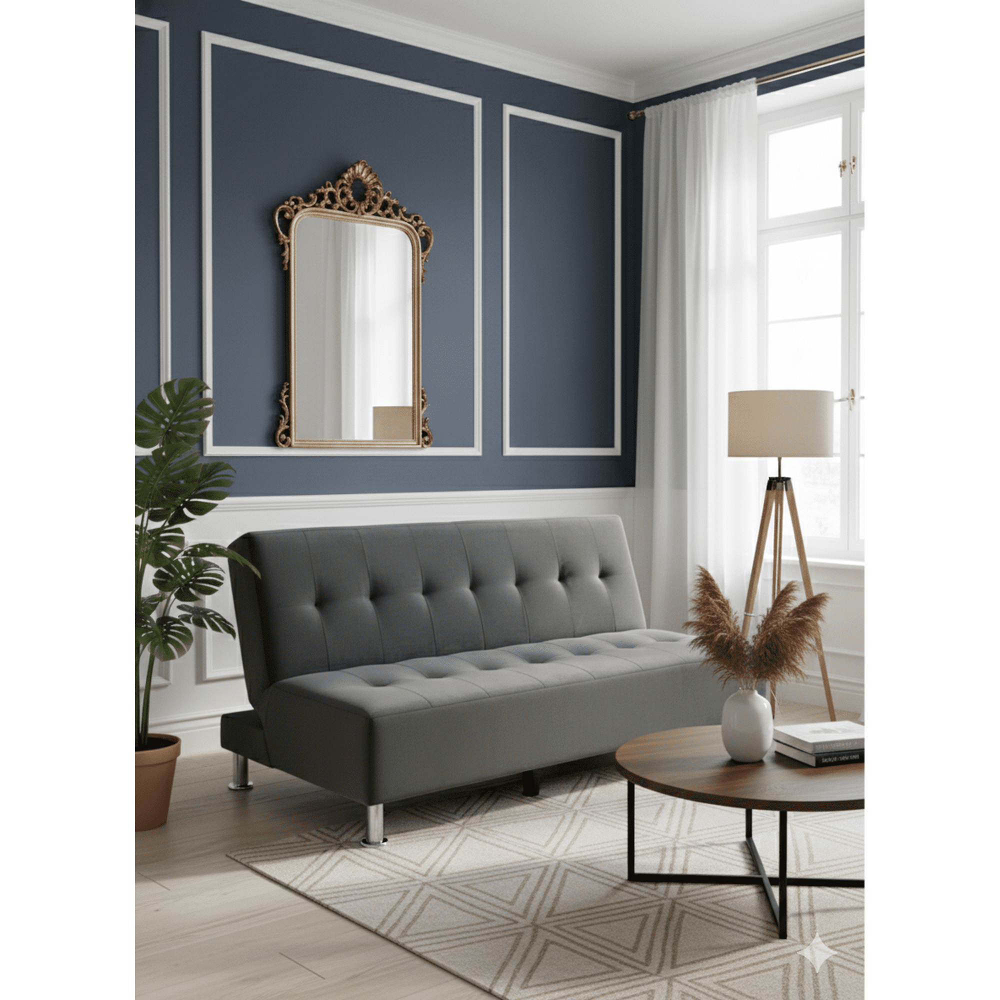 Muebles New - Sofa Cama New Gris Oscuro Felpa