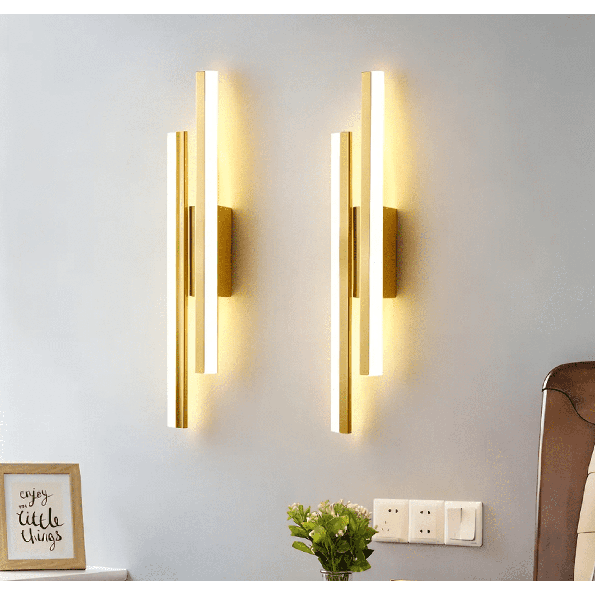 Genérica - Pack 2 Aplique De Muro Interior Dorado Led Tres Tonos De Luz- 50cm