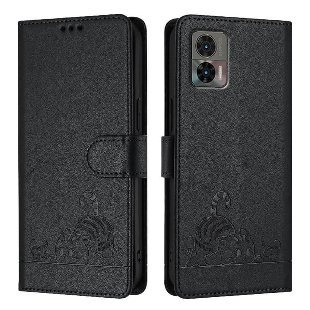 Funda tipo cartera FOXDOCK para Motorola Edge 30 NEO con soporte, ranuras, RFID, diseño de gato