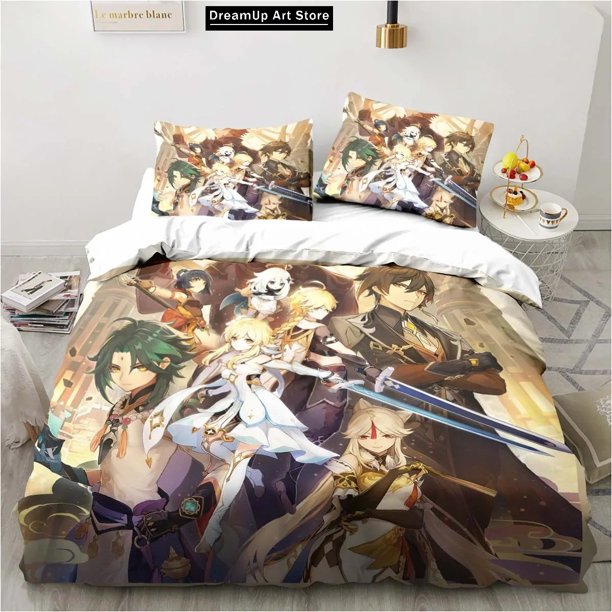 CartoonGenshin ImpactBedding Set Boys Girls Duvet Cover Pillowcase Bed Adult Bedroom