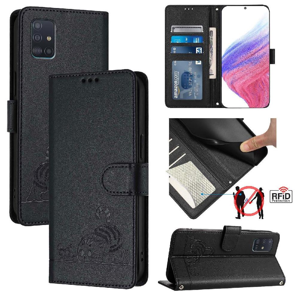 Funda Tipo Cartera Foxdock Para Samsung Galaxy A51 4G Con Soporte, Ranuras, Rfid, Diseño De Gato