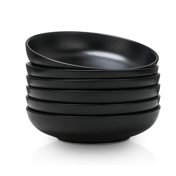 Selamica Cuencos de cerámica de 20 cm de diámetro, 770 ml de capacidad, gran tamaño para pasta, ensaladas y sopas, aptos para lavavajillas y microondas, juego de 6 (negro)