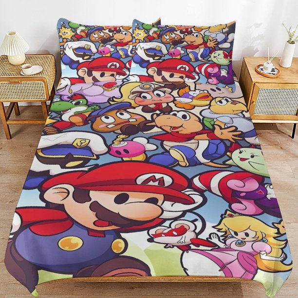 Super Mario Bed Duvet Cover Microfiber Bedding Sets 3D Printed Lightweight 3 Piece Comforter Sets for Kids Boys Girls