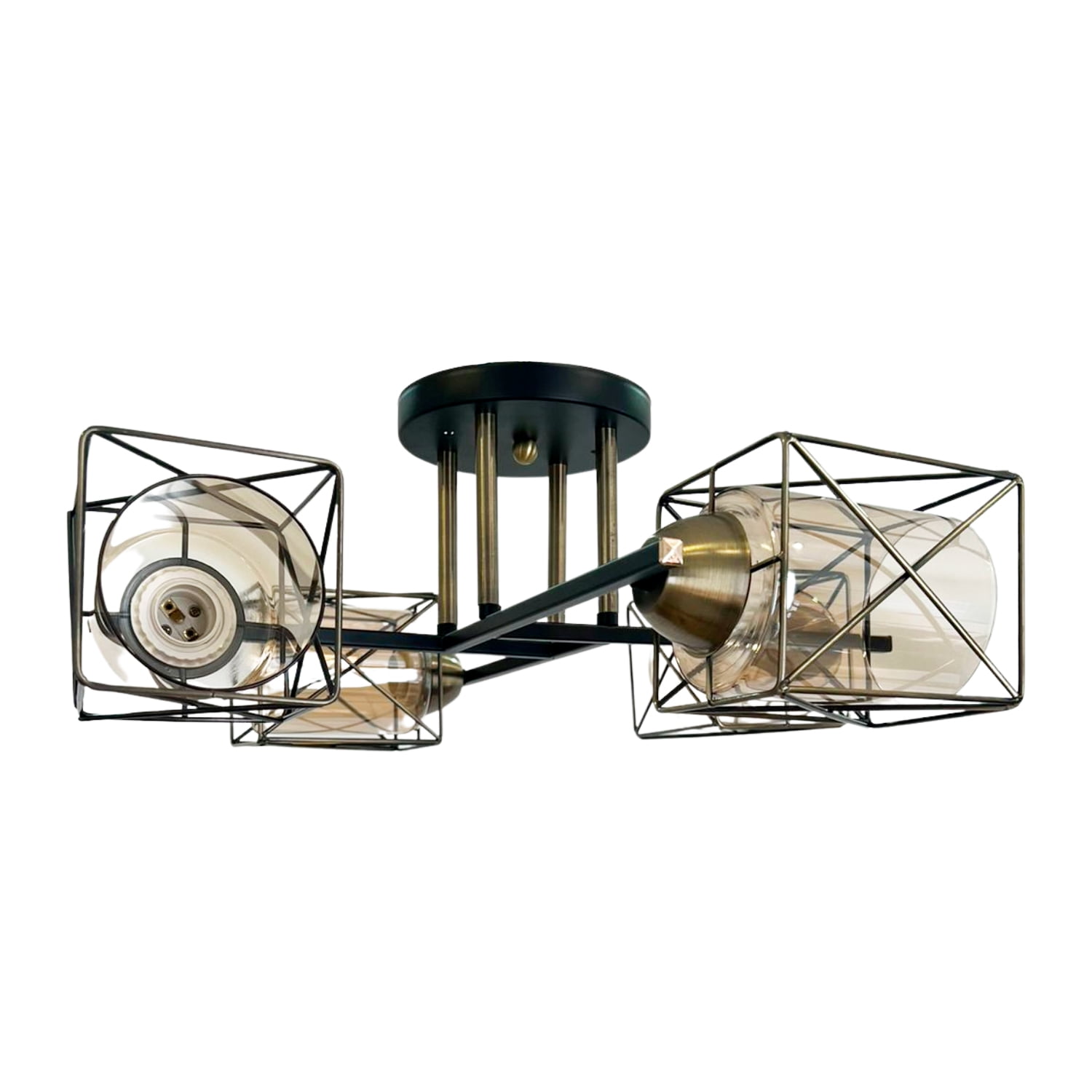 Hb Importaciones - Lámpara De Techo Geométrica Pantalla Vidrio Porta 4xe-27 Incluye Ampolleta Cálida