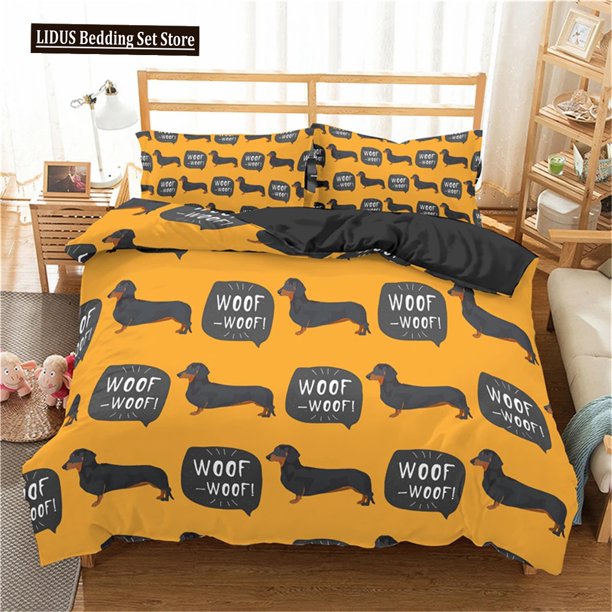 x2530 Bed SheetsSausage Dog Print Duvet Cover Set Full Size Cartoon Dachshund Puppy Bedding Set For Boys Polyester Comforter Cover 3-Piece Bedding Set (1 Duvet Cover + 2 Pillow Shams) nj2530