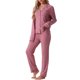thumbnail image 4 of INSPIRE CHIC Conjunto de Pijama de Manga Larga para Mujer con Botones, Ropa de Dormir con Ribete en Contraste y Pantalones de Cintura Elástica L Rosa, 4 of 6