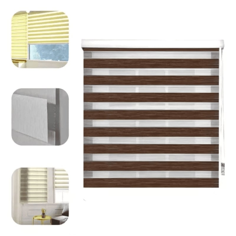 Genérico - Cortina Roller Jaspeada Duo Zebra Dia Noche 120X240Cm Cafe Oscuro