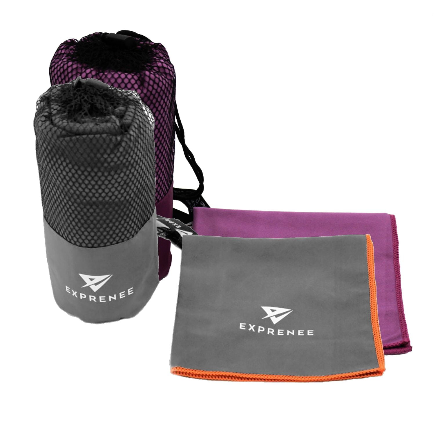 Exprenee - Set 3 Toalla Microfibra Natacion Viaje Pack 2 Gris Purpura