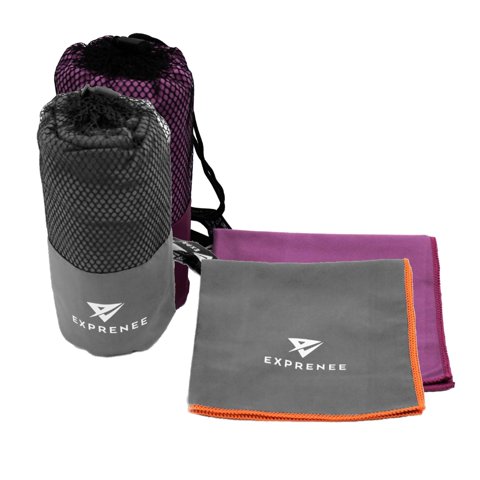 Exprenee - Set 3 Toalla Microfibra Natacion Viaje Pack 2 Gris Purpura