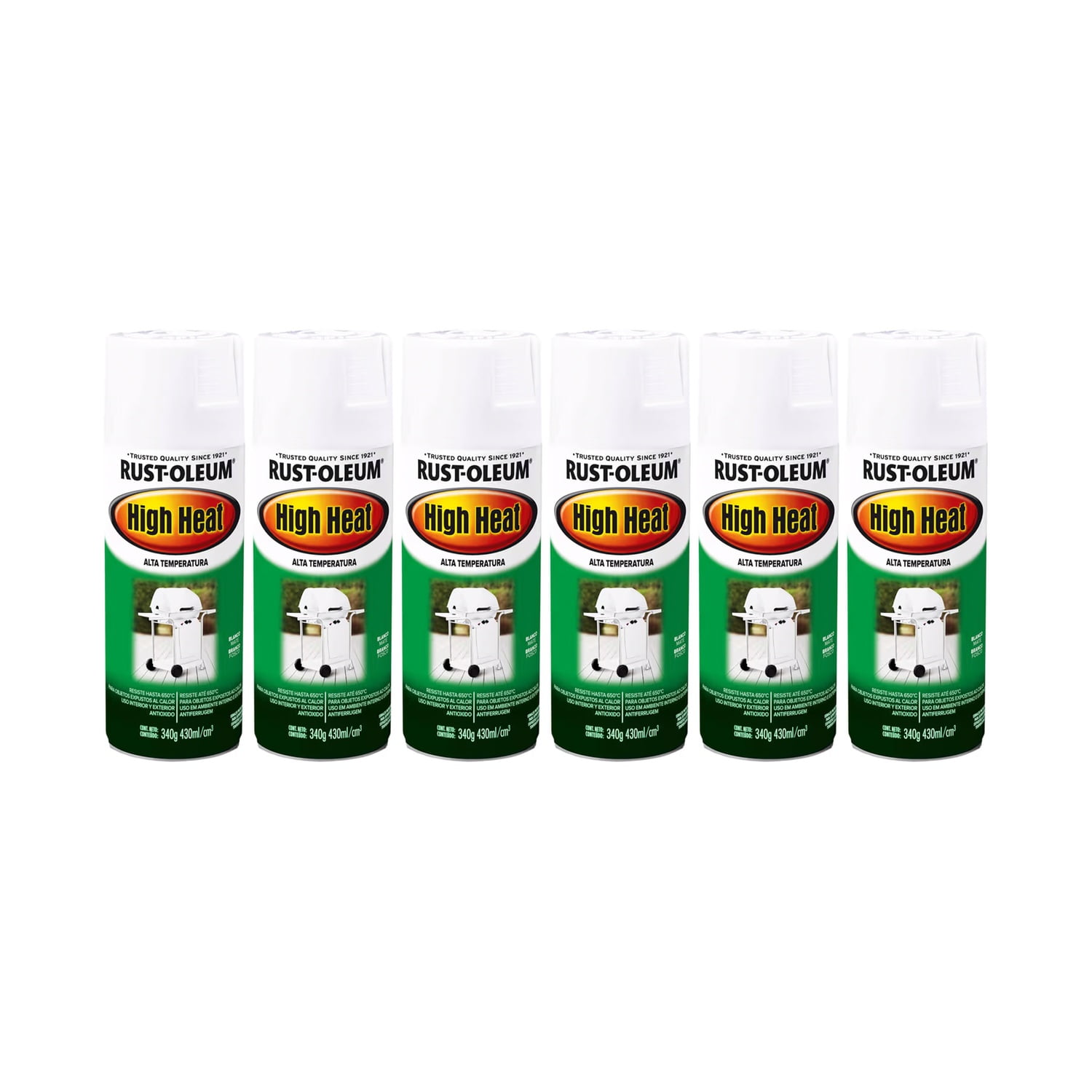 Rust-oleum - Pack 6 Und. Pinturas En Spray High Heat Alta Temperatura Blanco Mate 340 G 700176