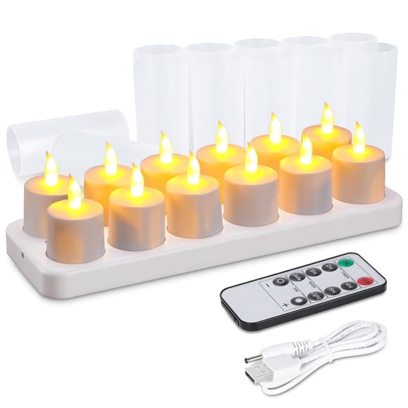 Velas recargables con temporizador remoto WoneNice, paquete de 12