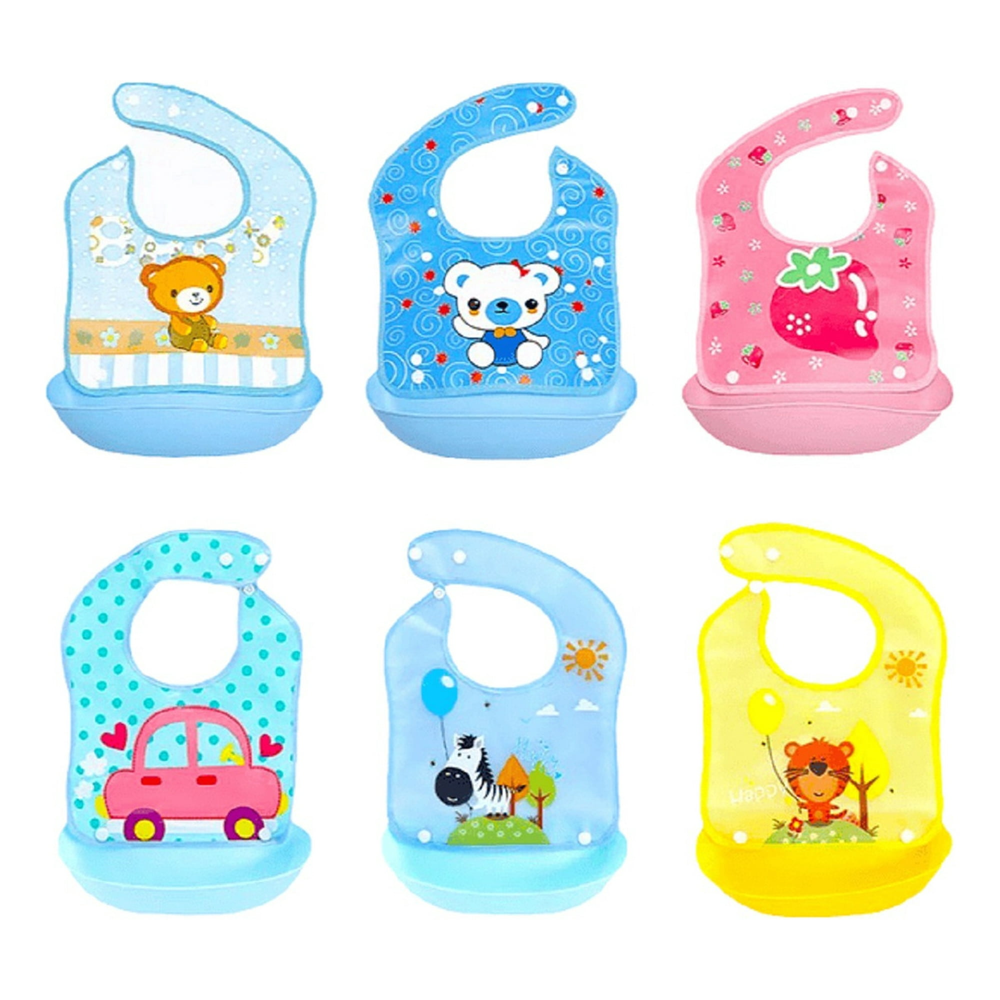 Genérico - Set 6 Baberos Silicona Con Bandeja Recolectora Bebes Lau