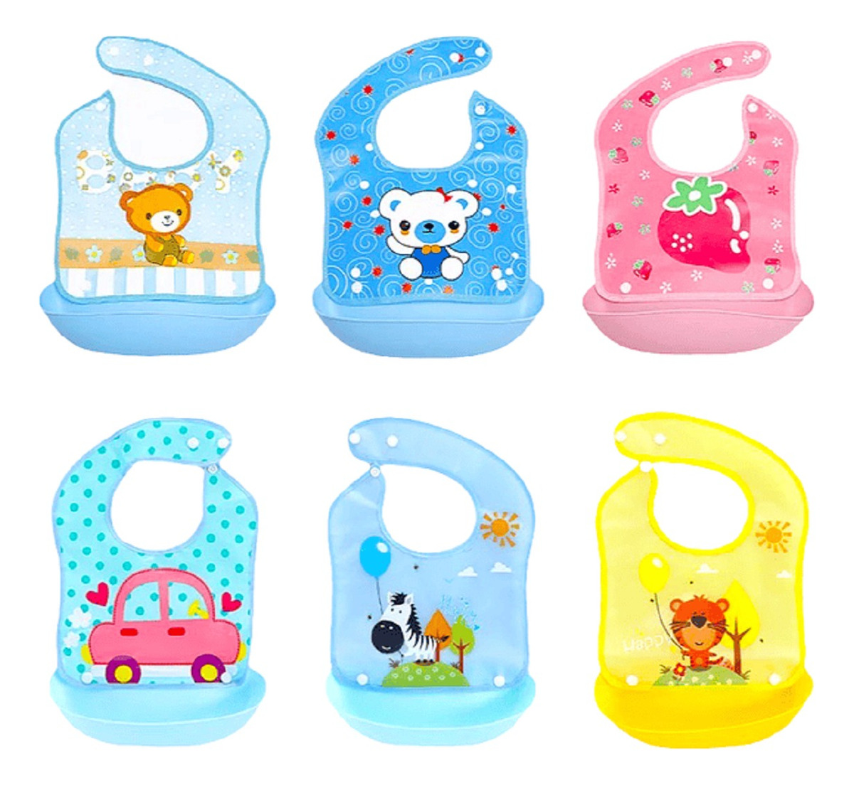 Genérico - Set 6 Baberos Silicona Con Bandeja Recolectora Bebes Lau