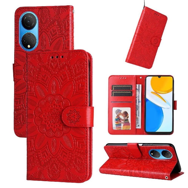 Funda tipo cartera FOXDOCK para Honor X7 , diseño girasol en relieve, cuero PU, cierre magnético, soporte y tarjetero