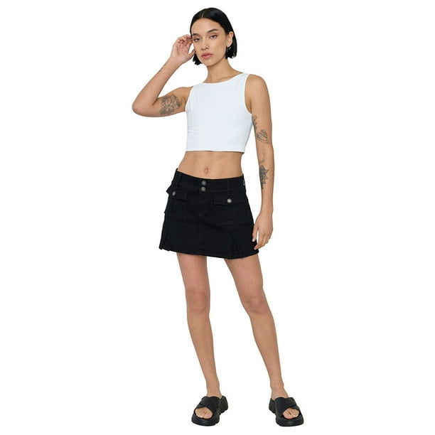 Falda Mujer Bolsillos Delanteros Negro Corona