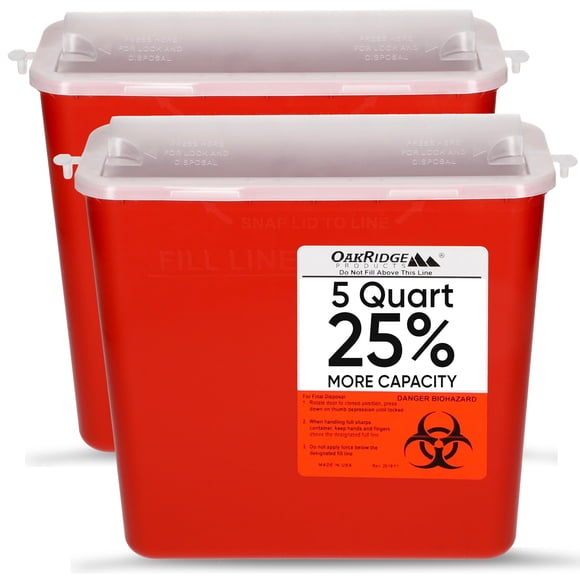 Contenedor para objetos punzantes Oakridge Products, 5 litros (paquete de 2), Biohazard