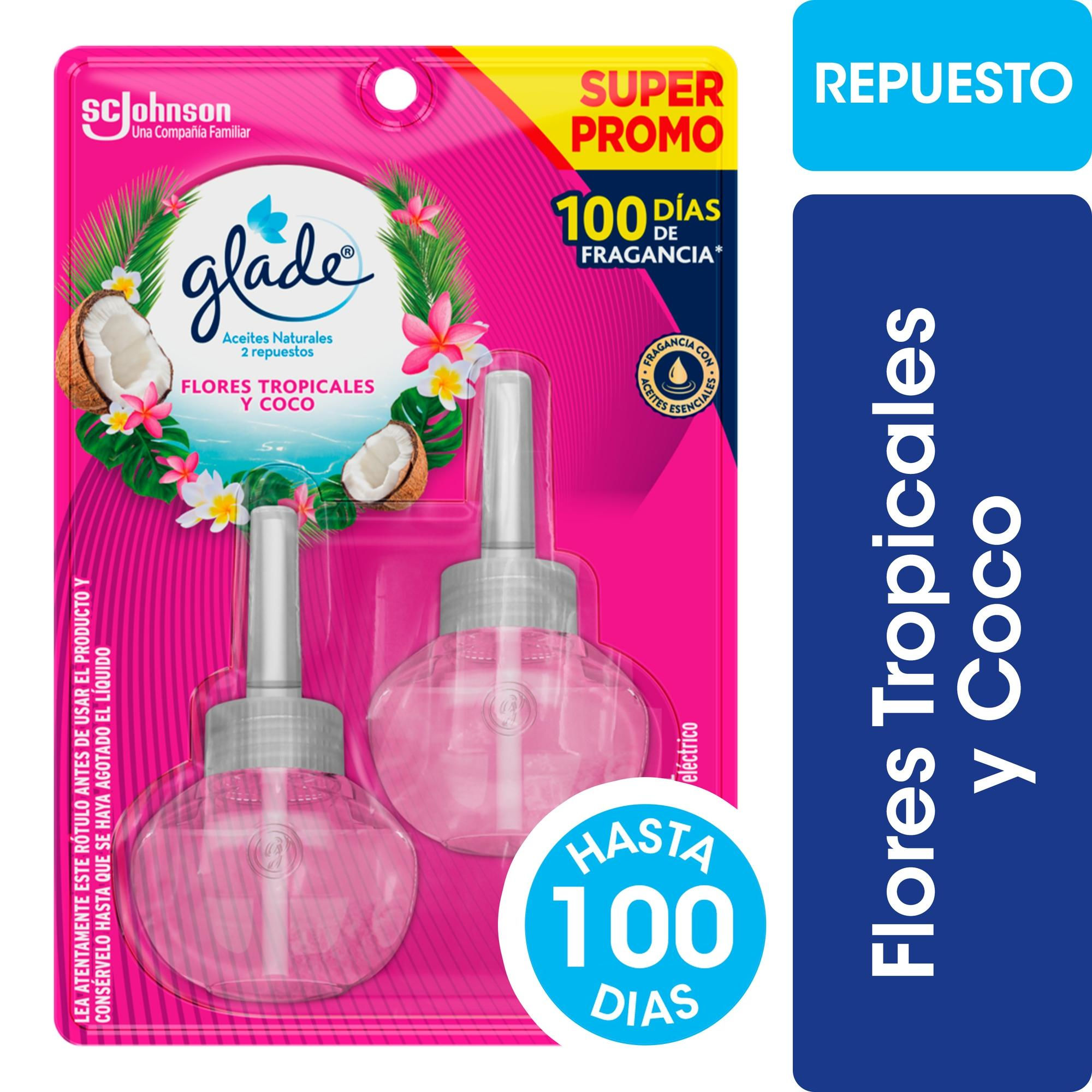 Glade - Desodorante Ambiental Aerosol Aceites Naturales Tropical Floral Repuesto Doypack
