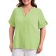 thumbnail image 1 of GRACE & GRANDEUR Camisas de Mujer Tallas Grandes Cuello Mao Cuello en V Manga Corta hasta el Codo Blusas con Botones Textuales con Bolsillo 4X Verde Claro, 1 of 7