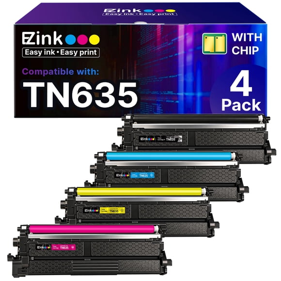Cartucho de tóner E-Z Ink TN635 de alto rendimiento, paquete de 4 con chip