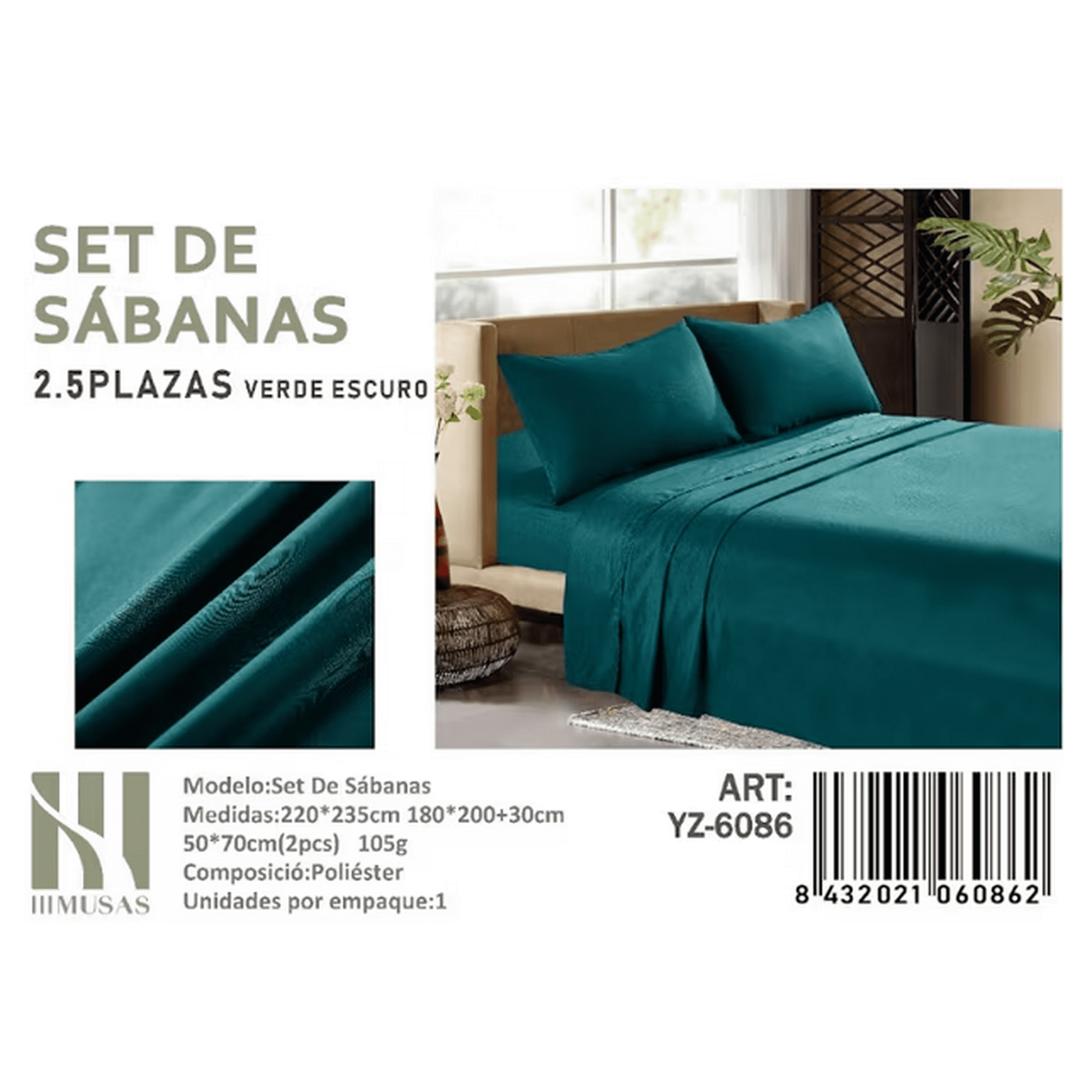 Todostore - Set De Sabanas King Verde Oscuro 200 Hilos + 2 Funda De Almohada