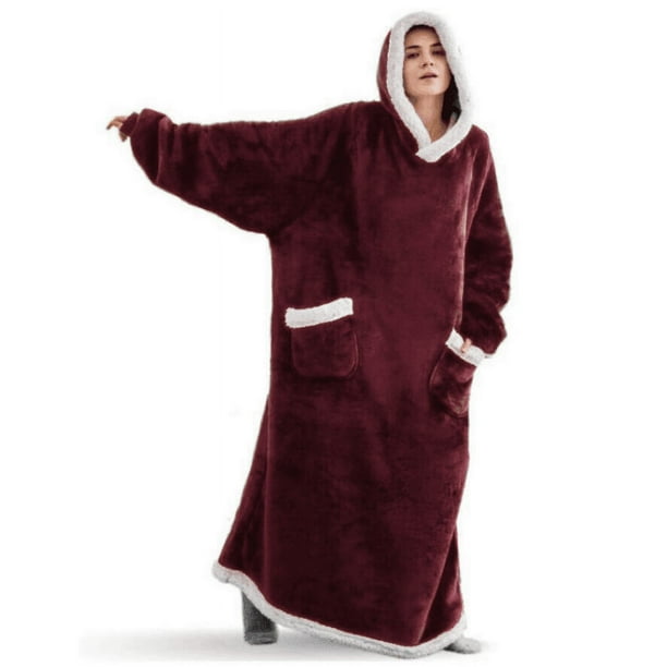 1pc Flannel Blanket With Sleeves, Winter Hoodies Sweatshirt, Women Men Pullover Fleece Giant TV Blanket