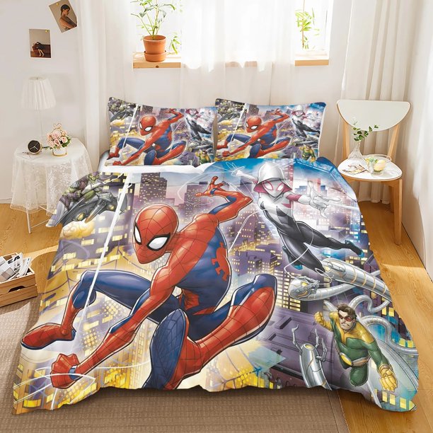x1302 Bed SheetsSpider-Man Bedding Sets,Children Cartoon Duvet Cover,Boy children Bedclothes Bed Linen Gift, Theme Quilt Cover 3-Piece Bedding Set (1 Duvet Cover + 2 Pillow Shams) nj1302