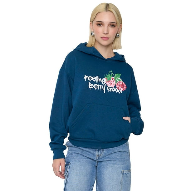Polerón Mujer Hoodie Print Azul Corona