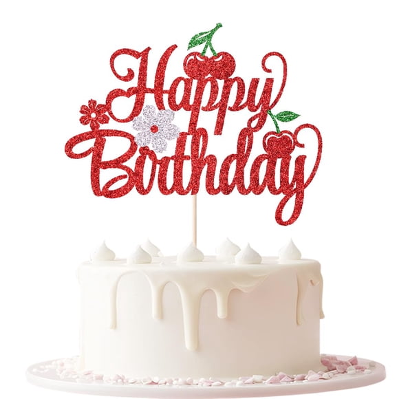 Adorno de tarta Keoysek 17 cm con brillo de cereza – Cumpleaños