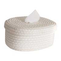 Bothyi - Caja De Pañuelos Tejida De Cuerda De Algodón Para Decoración Elegante Hecha A Mano Blanca