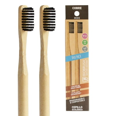 Pack Dúo Cepillo Dental Biodegradable Medio Negro 2 Un Biobrush