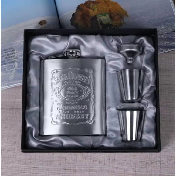 Pack Regalo Petaca Jack Daniels 200ml Con 2 Vasitos Y Embudo