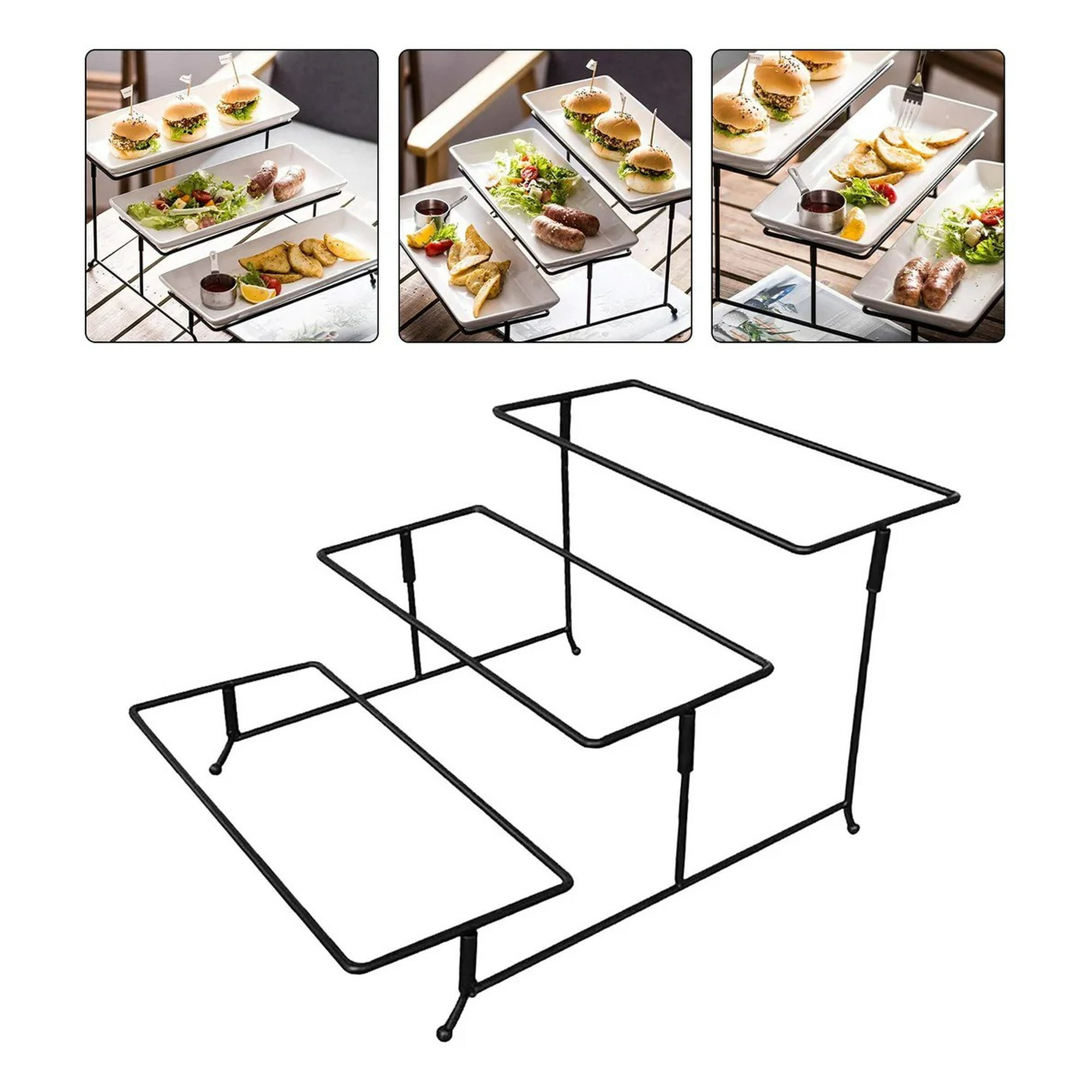 Genérica - 3 Piso Metal Soporte De Exhibición Para Comida Organizador Negro