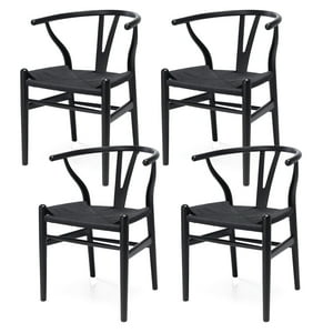 Castletec - Pack 4 Sillas De Madera Wishbone Asiento De Cuerda Lf9-01 - Negro