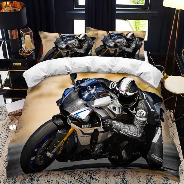 Motorcycle RiderBedding Set Quilt Cover Bed Cover with Pillowcase Boys Adult Home Textile