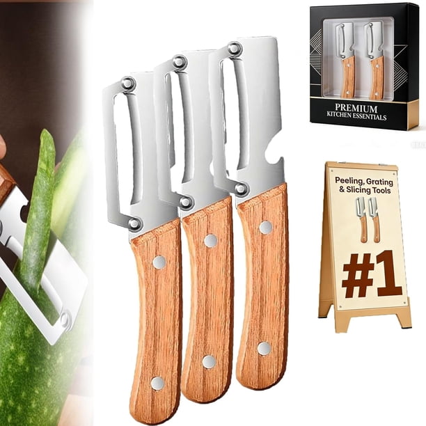 Pelador cero flexión 3 pack mango madera abridor botellas ultra afilado