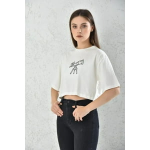 Home Fashion - Polera Mujer Blanca Crop Manga Corta Talla Xs