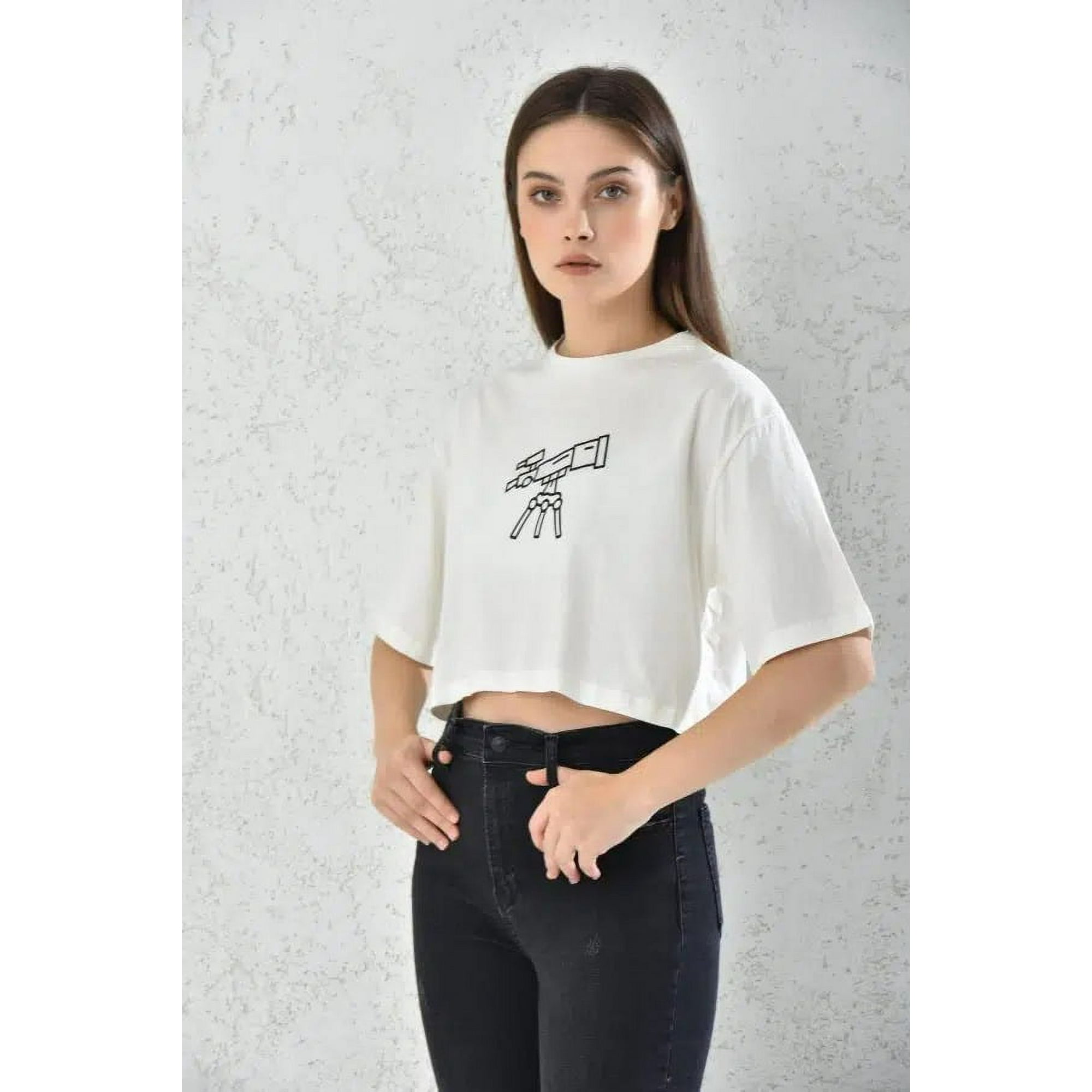 Home Fashion - Polera Mujer Blanca Crop Manga Corta Talla M