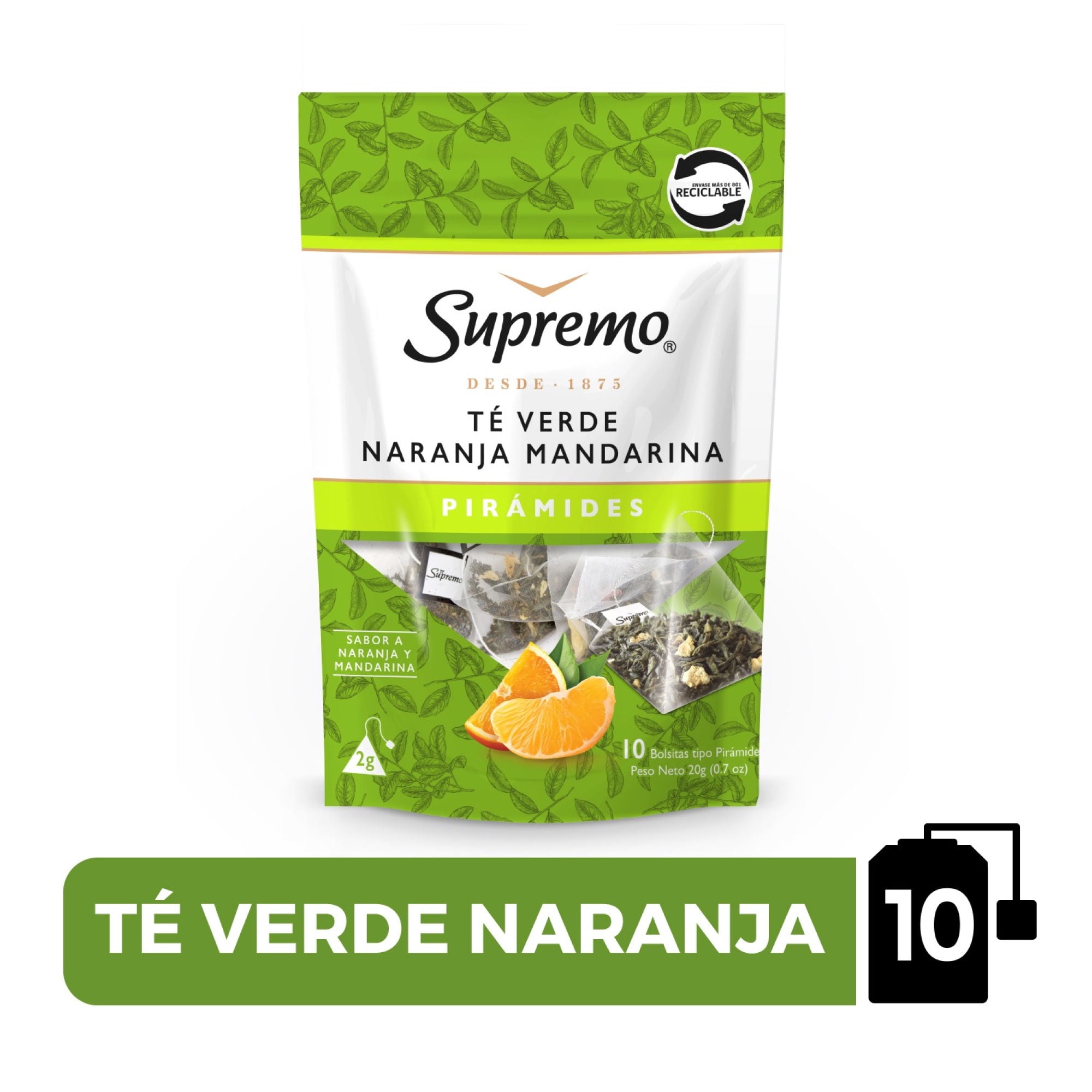 Té Pirámide Verde Naranja Mandarina Bolsa 10 Un Supremo