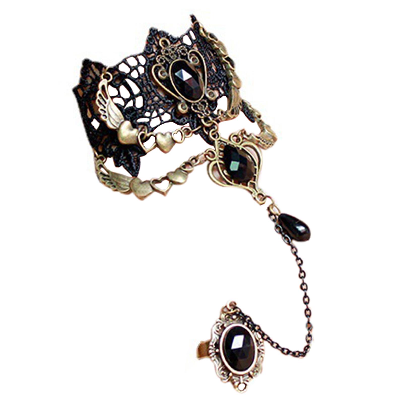Magideal - Pulsera De Encaje Steampunk, Pulsera De Joyería, Boda, Fiesta De Graduación, Festival, Brazaletes De Cadena De Mano Con Anillo Para Mujer, Acce