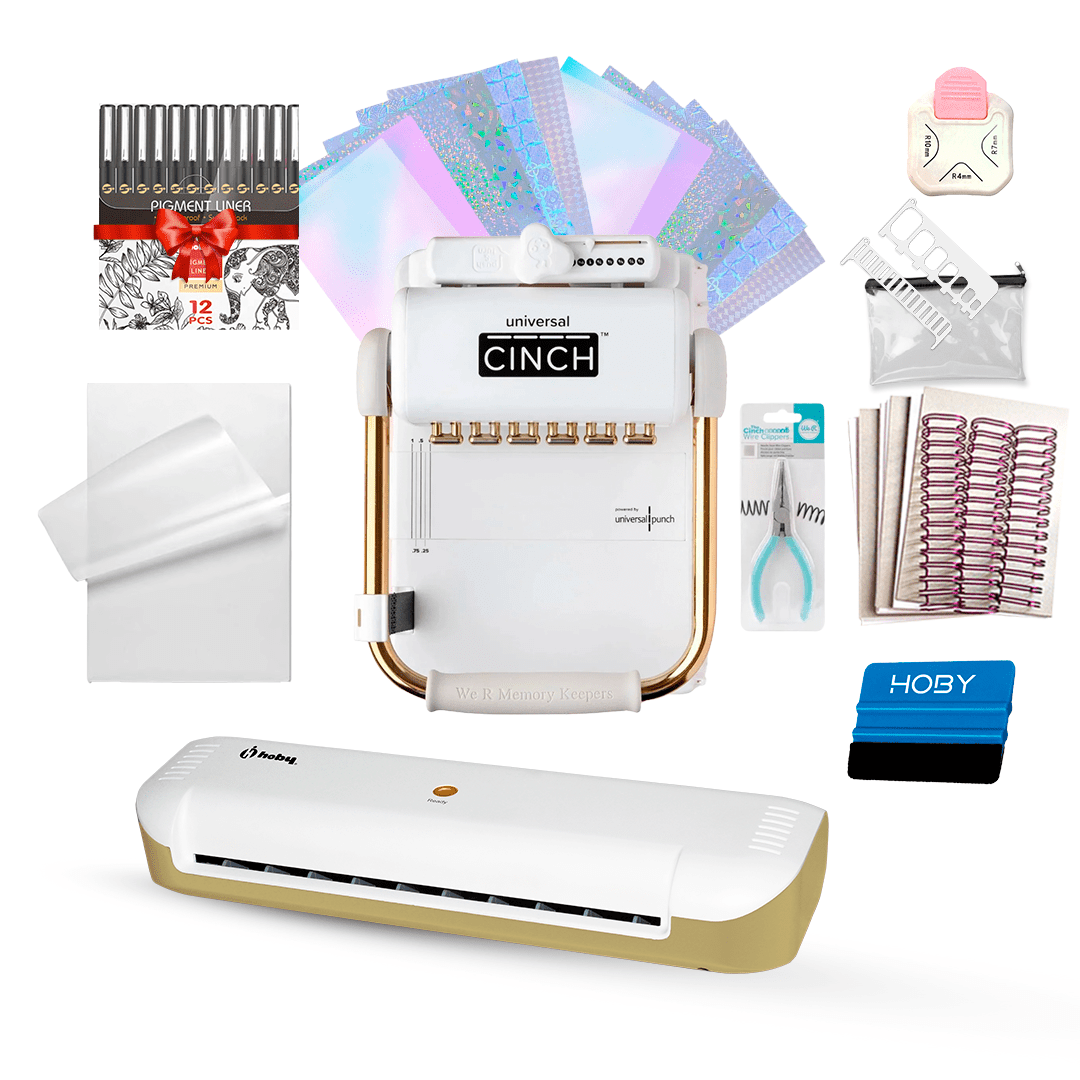 Cinch! - Kit Encuadernadora Universal Cinch + Plastificadora Hoby A4 Insumos Creativos