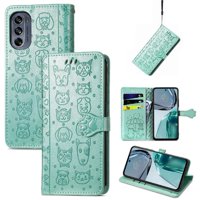 Funda Cartera Foxdock Para Moto G62 , Flip Pu Con Relieve De Gatos Y Perros, Tarjetero Y Soporte