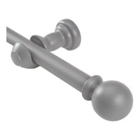Metalhsa - Set Simple De Barra Para Cortina 1,50 Mt Fijo De Madera Diámetro 25 Mm Terminal Bola Color Gris