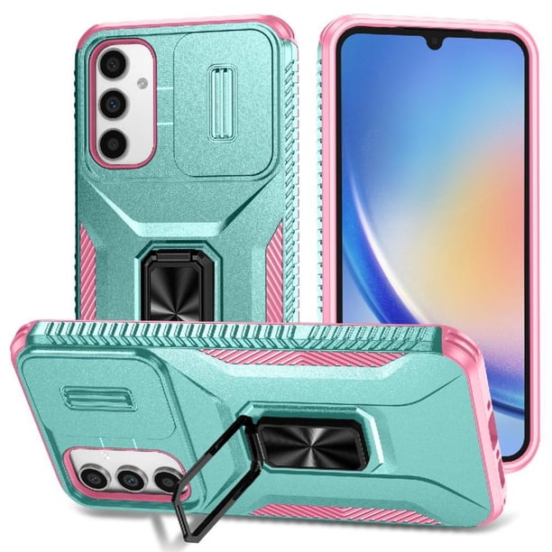 Funda Armada para Samsung Galaxy A34 5G con Tapa Deslizante y Soporte Magnético Giratorio Verde