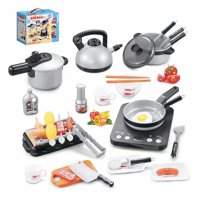 Anikids - Set De Cocina De Juguete 36Pcs Niños Juego De Mini Chef Gris