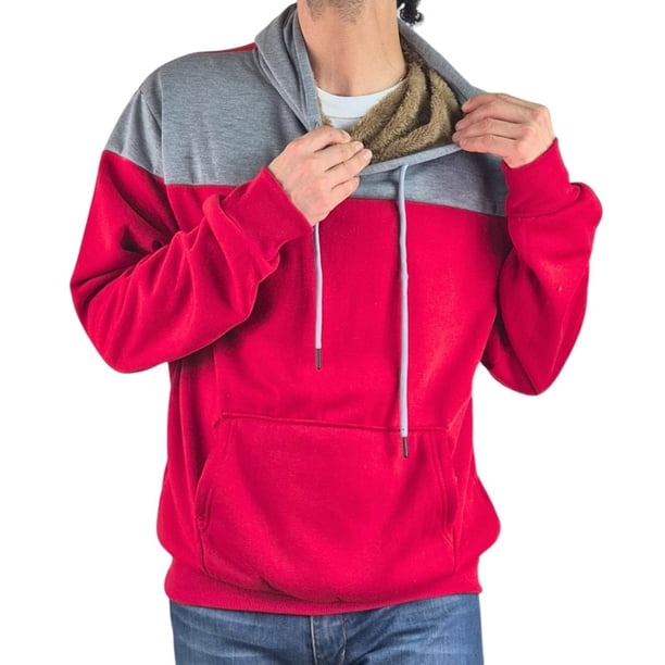 Polerón Hombre Invierno Forro Piel Con Gorro Bi-Color 7498
