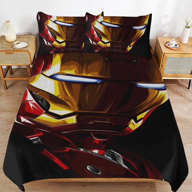 Iron Man Bedding Sets Ultra Soft Skin-Friendly Duvet Cover 3 Piece, Cute Comforter Cover Bed Set for Boys Girls Kids