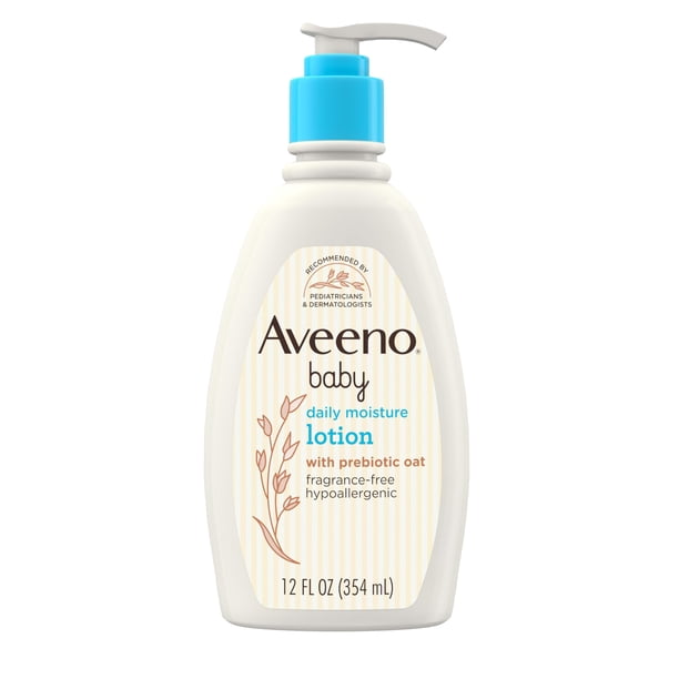 Loción Corporal Hidratante Diaria Aveeno Baby para Piel Sensible, Loción Hipoalergénica con Avena Nutritiva para Hidratar Profundamente la Piel del Bebé, Sin Fragancia, 355 ml