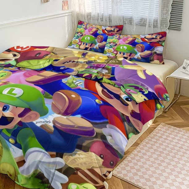 Mario Print Bedding Set Pattern Duvet Cove Set 3 Pieces 1 Quilt Cover And 2 Pillowcases for Women Men Teens